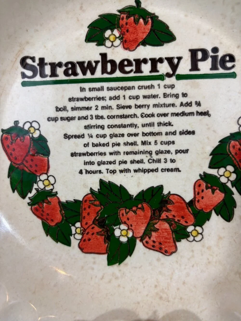 Retro 70s Cottagecore Strawberry Pie Ceramic Baking Dish Display Plate